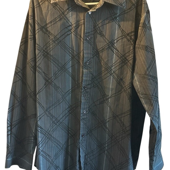 Eighty Eight Large Black Blue Button Down Business Shirt Dress - Picture 1 of 4